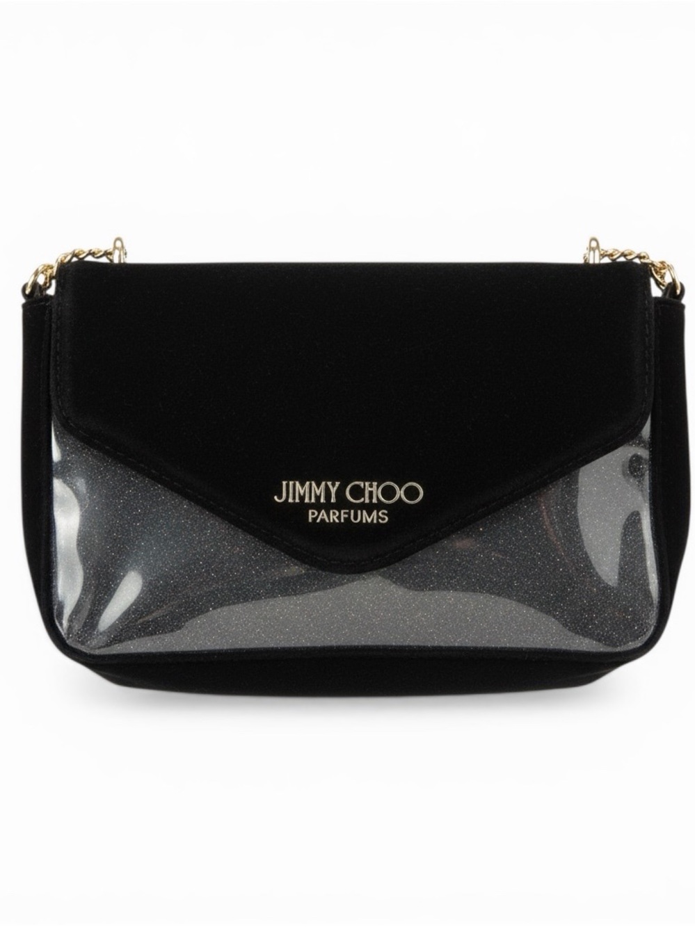 Jimmy Choo Black Velvet and Shimmer Crossbody Bag with Gold Chain